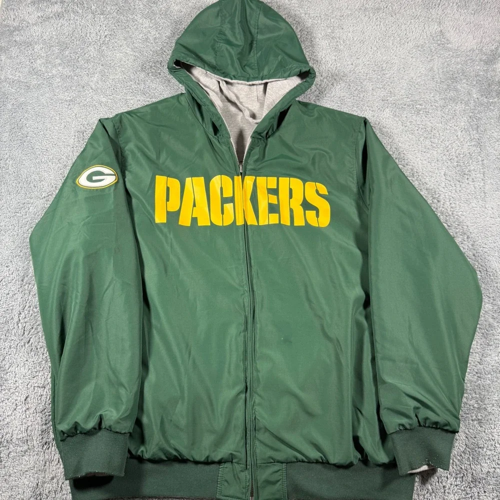 NFL Green Bay Packers Reversible Jacket Mens 3XL Green Grey Full Zip Hooded